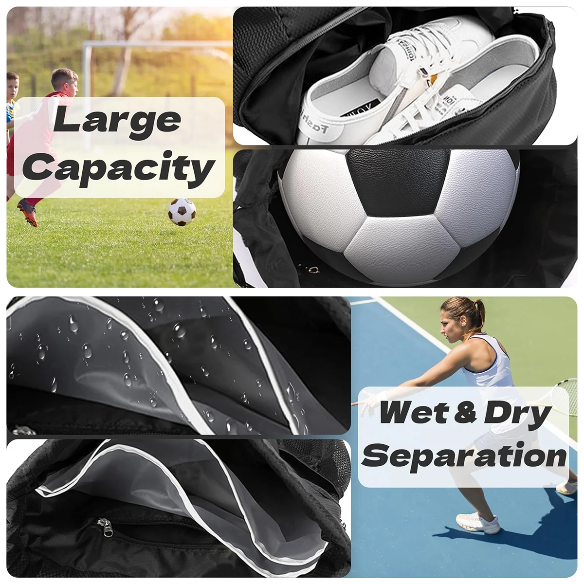 Basketball Bag, Swimming Bag, Dry Wet Separation Women's Storage Bag, Sports Backpack, Training and Fitness Drawstring Backpack
