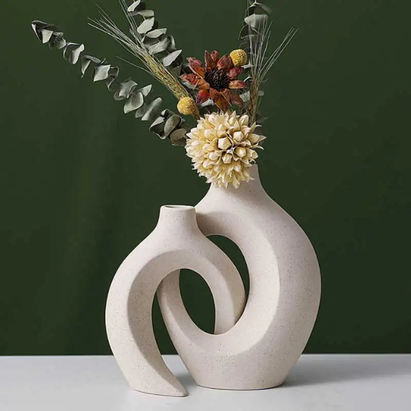 European Style White Plastic Vase Set Simple Creative Home Decor for Living Room Entryway TV Cabinet