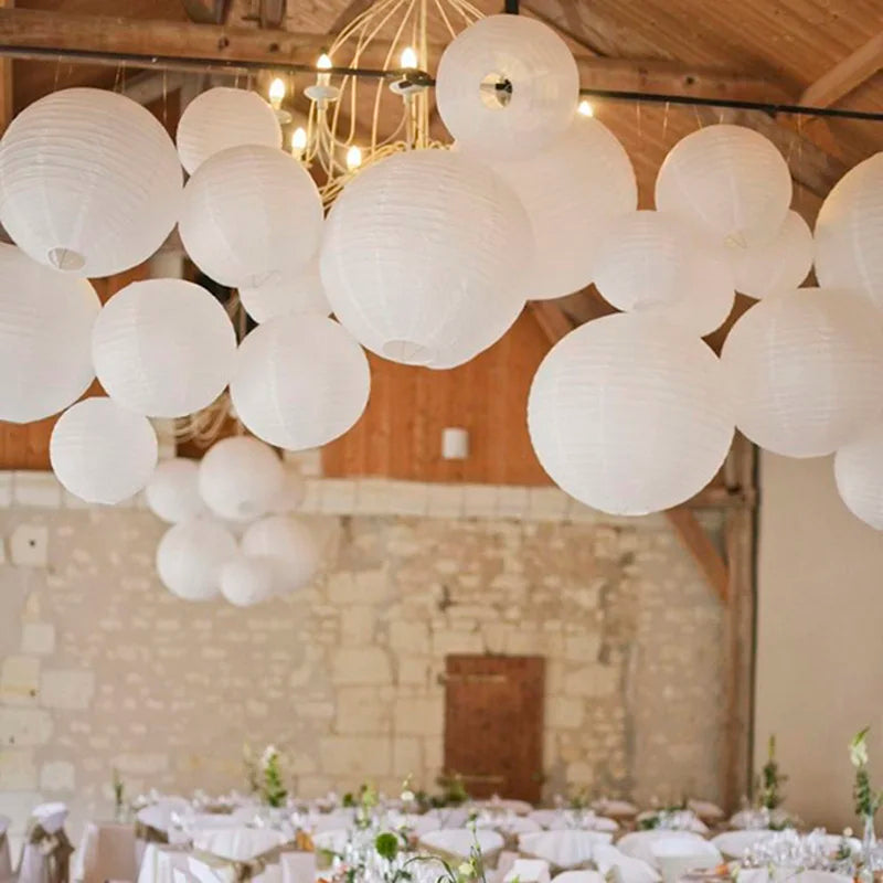 30Pcs/set White Paper Lanterns Chinese Hanging Round Lantern Lamp for Wedding Anniversary Birthday Party Decoration Christmas