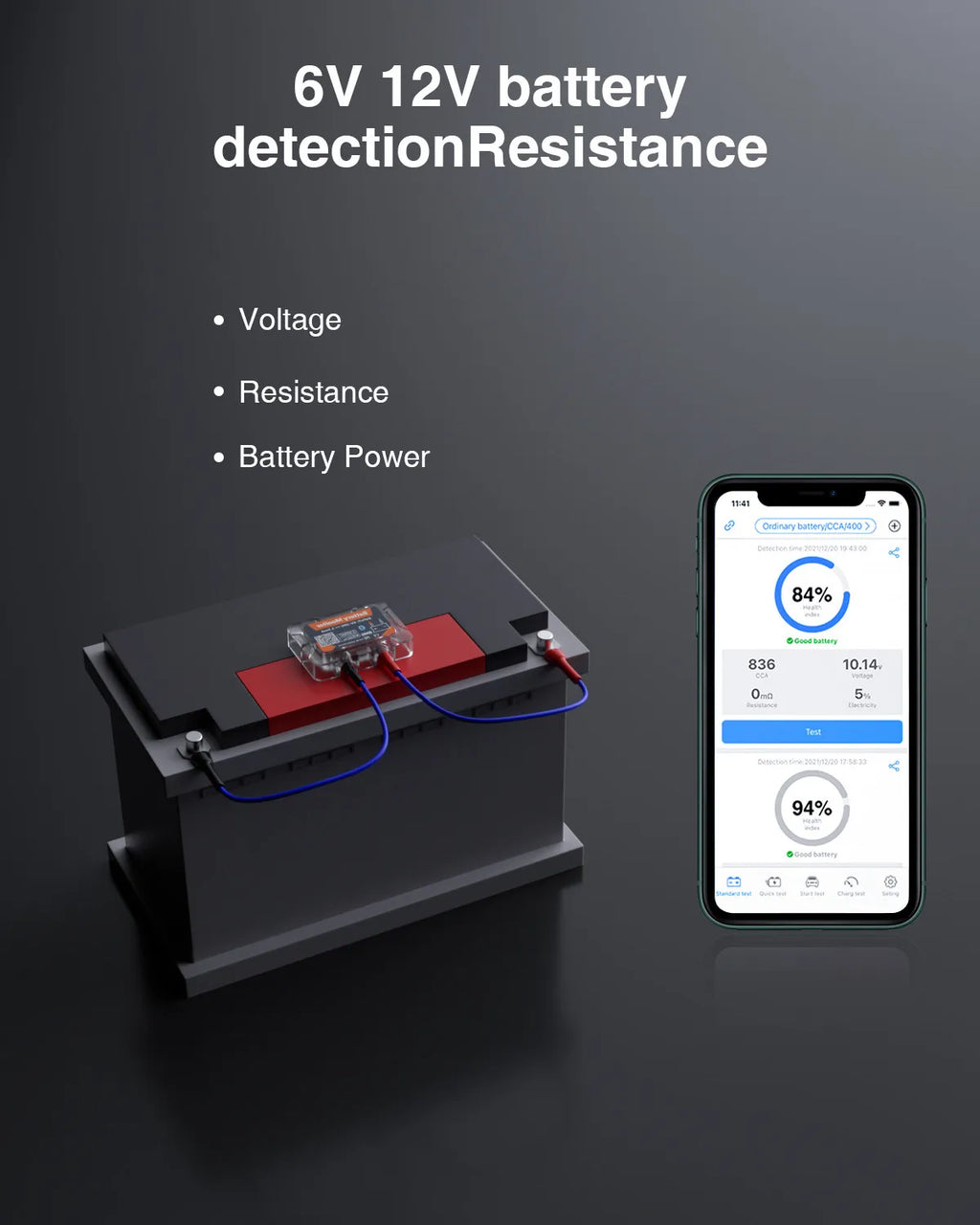 QUICKLYNKS BM6 Bluetooth 4.0 Car Battery Monitor 12V Battery Tester Charging Cranking Battery Analyzer APP for Android IOS