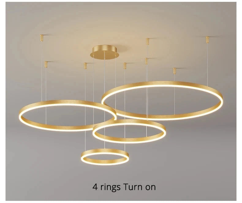 Modern LED Home Deco Chandelier Ring Light Circle Fixtures For Home Living Ceiling Pendant Lamp Gold Black Coffee Hanging Lamp