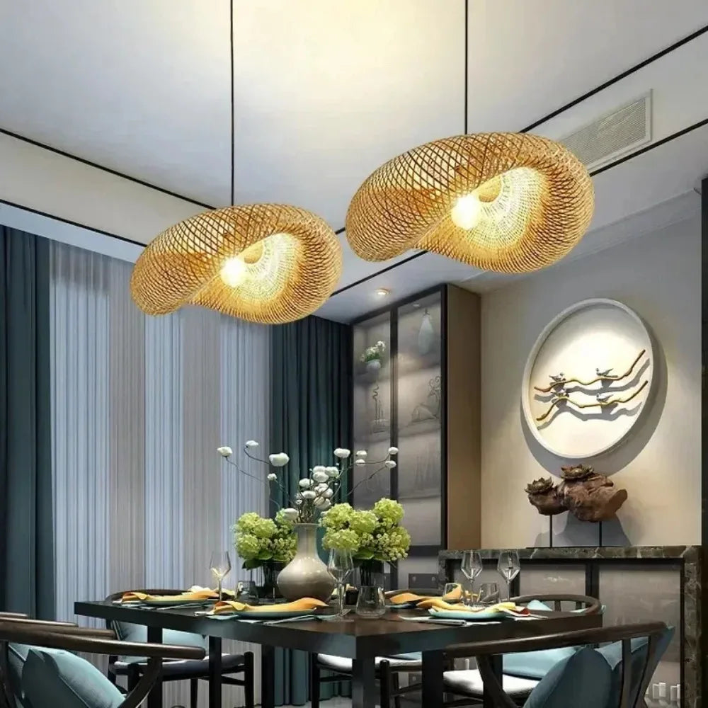 Bamboo Weaving LED Chandelier — Handmade Boho Pendant Light