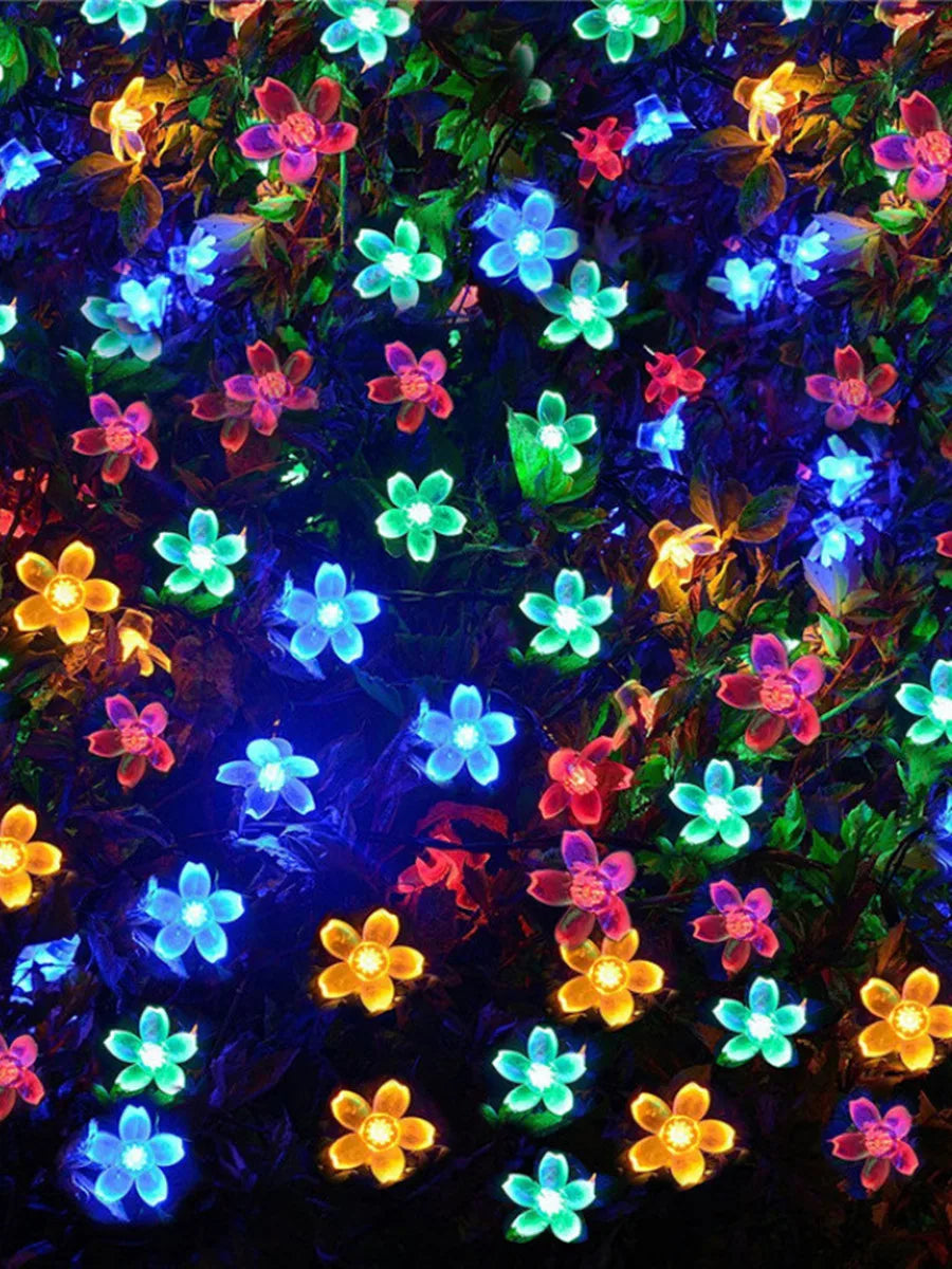 LED Solar String Lights Cherry Blossom Garland Lights Outdoor Solar Garden Patio Decor Lights Christmas Wedding Party Decoration