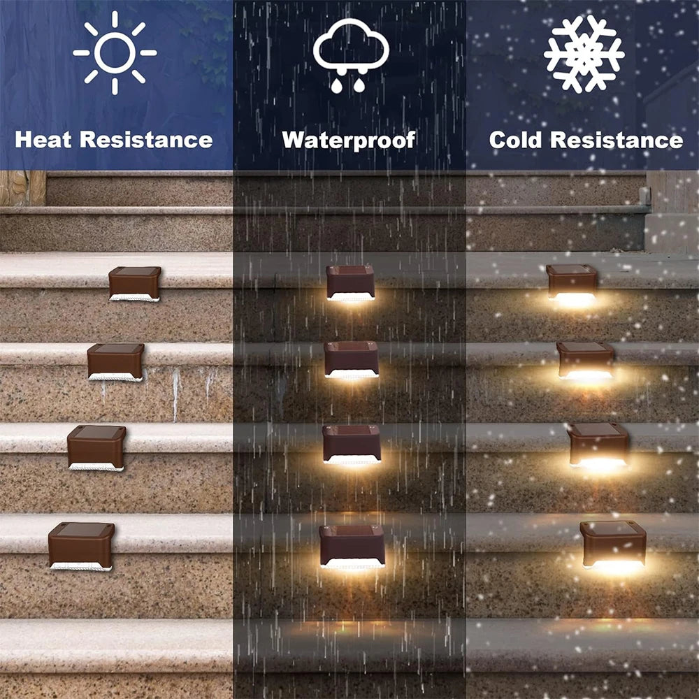 Warm White LED Solar Step Lights Outdoor Garden Path Stair Lights Waterproof Balcony Patio Fence ...