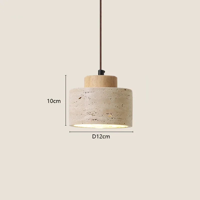 Japanese Wabi-Sabi Stone Pendant Light, LED Yellow Travertine Hanging Lamp for Bedroom Bedside Kitchen Island Dining Room Decor