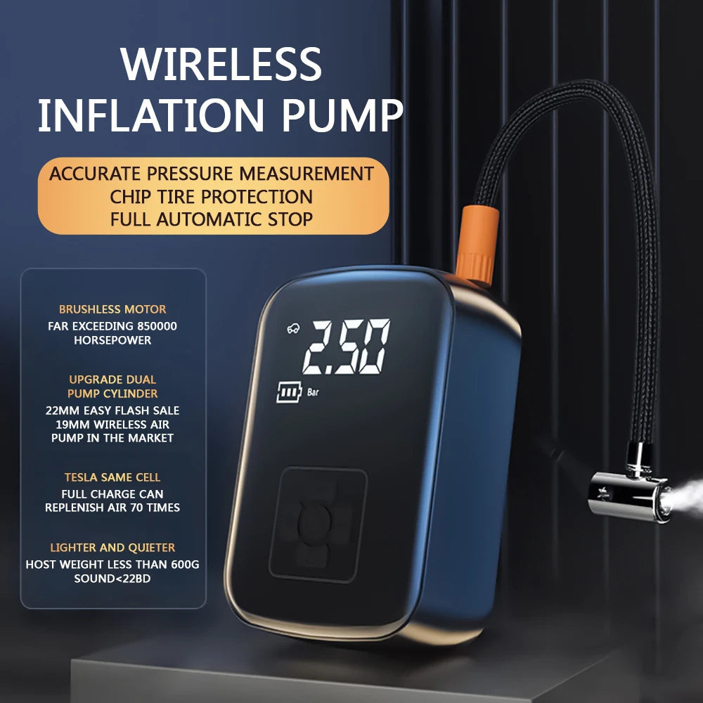 Portable Car Air Pump Electric Tire Inflator Pump Wireless Intelligent Digital Display Tire Gases Machines Car Air Compressor