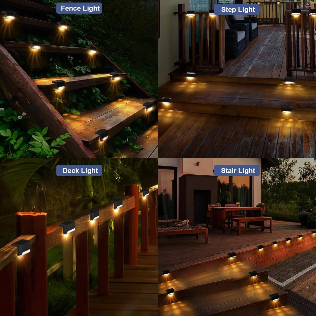 Warm White LED Solar Step Lights Outdoor Garden Path Stair Lights Waterproof Balcony Patio Fence ...