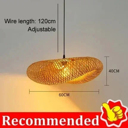 Bamboo Weaving LED Chandelier — Handmade Boho Pendant Light