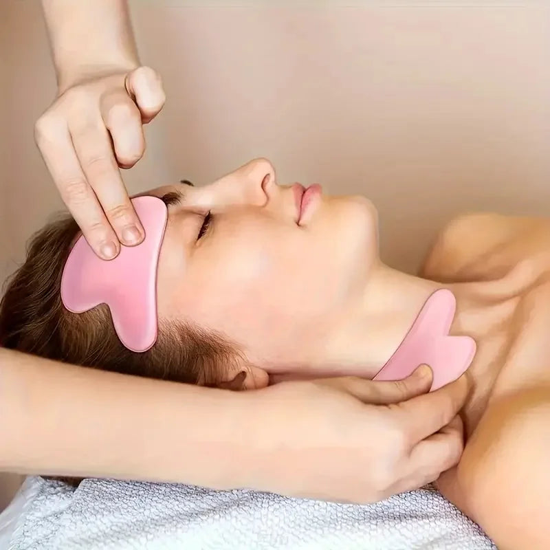 2pcs Facial Roller Scraping Board Set Facial Skincare Massager Kit Heart-shaped Gua Sha Board Salon Beauty Tool