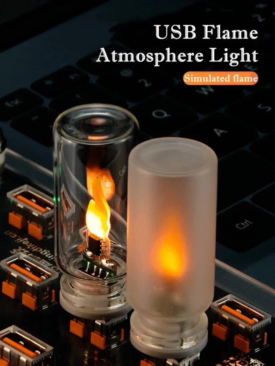 USB 5V Powered Simulated Flame Flickering LED Night Light Clear Frosted Glass Candle for Home Roo...