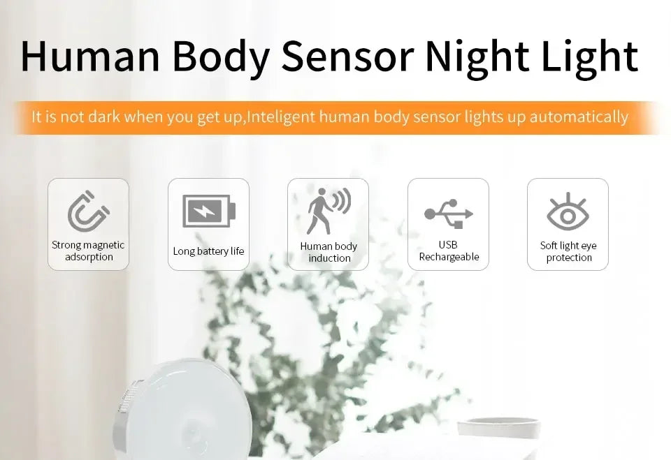 LED Motion Sensor Light Night Light USB Rechargeable Night Lamp for Kitchen Cabinet Wardrobe Lamp...