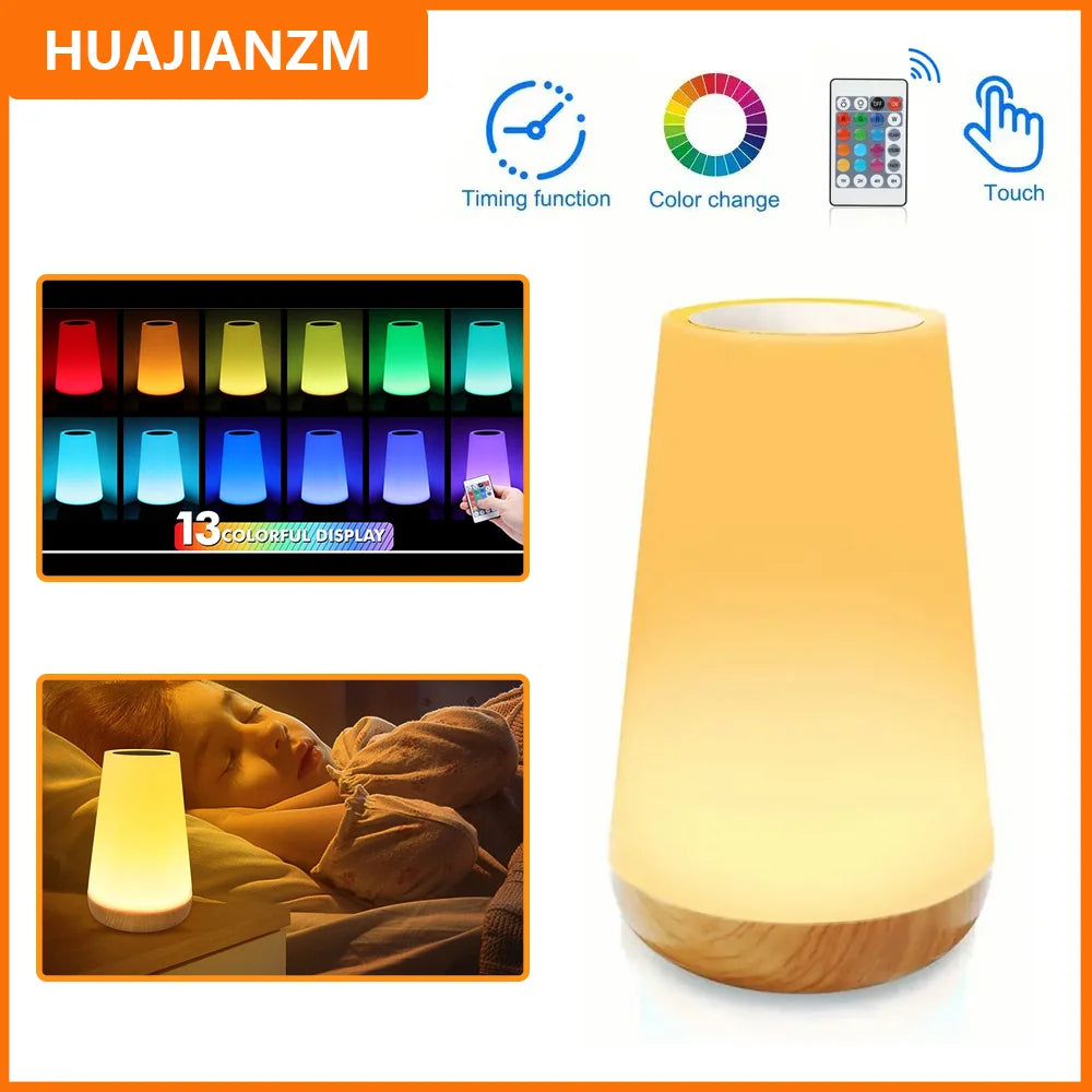Night Light RGB 13 Color Changing Remote Control Touch Dimmable Lamp Portable Table Bedside Lamps...