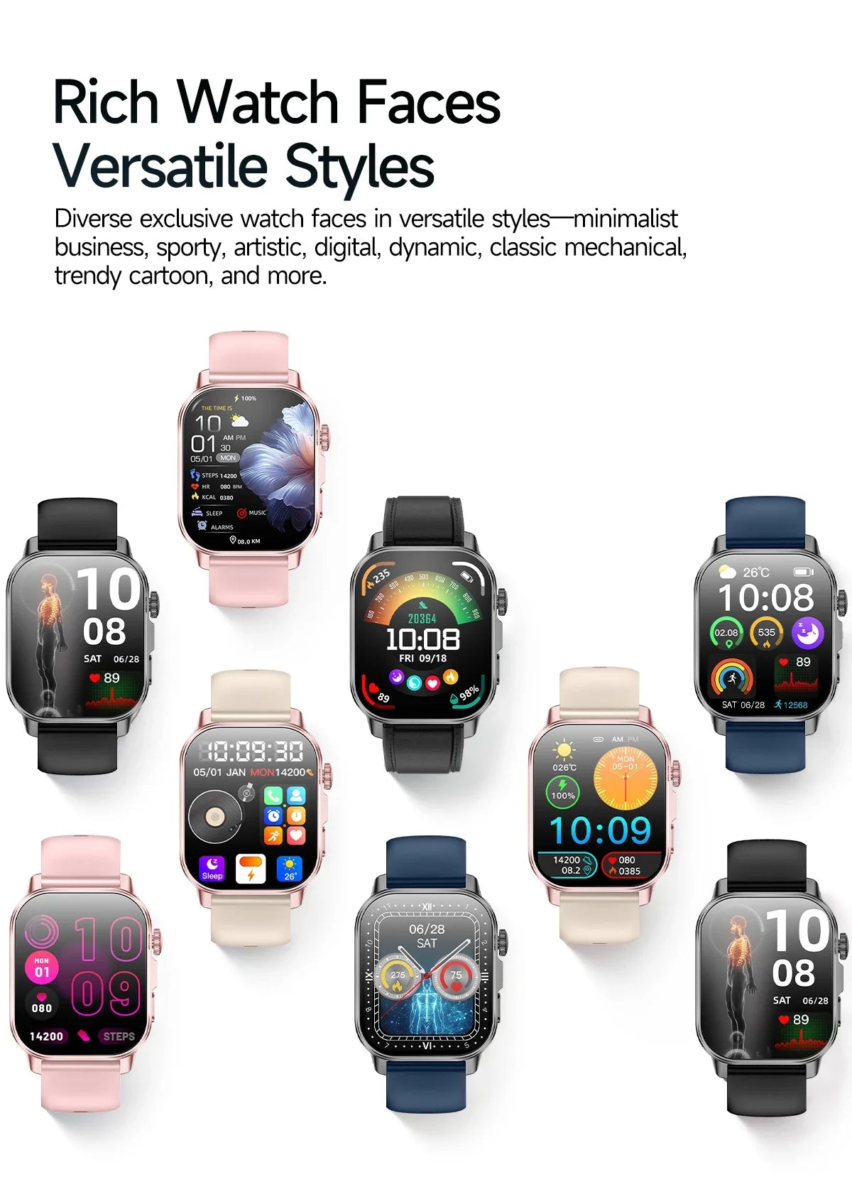 2026 Fashion Health Smart Watch Women 2.0"AMOLED ECG Physical Examination Fat Uric Acid Heart Rate BT Call Smartwatch For Ladies