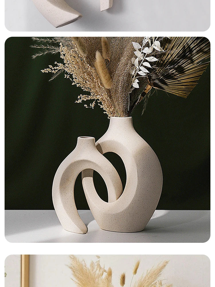 European Style White Plastic Vase Set Simple Creative Home Decor for Living Room Entryway TV Cabinet