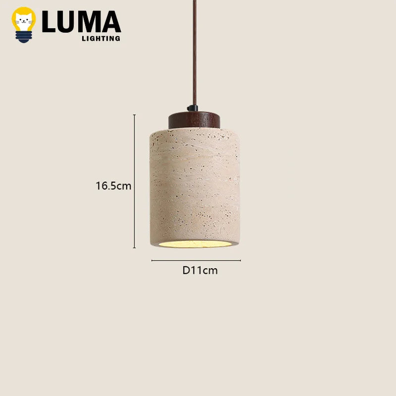 Japanese Wabi-Sabi Stone Pendant Light, LED Yellow Travertine Hanging Lamp for Bedroom Bedside Kitchen Island Dining Room Decor