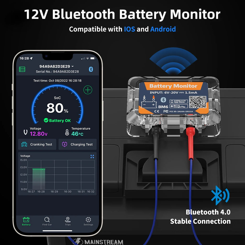 QUICKLYNKS BM6 Bluetooth 4.0 Car Battery Monitor 12V Battery Tester Charging Cranking Battery Analyzer APP for Android IOS