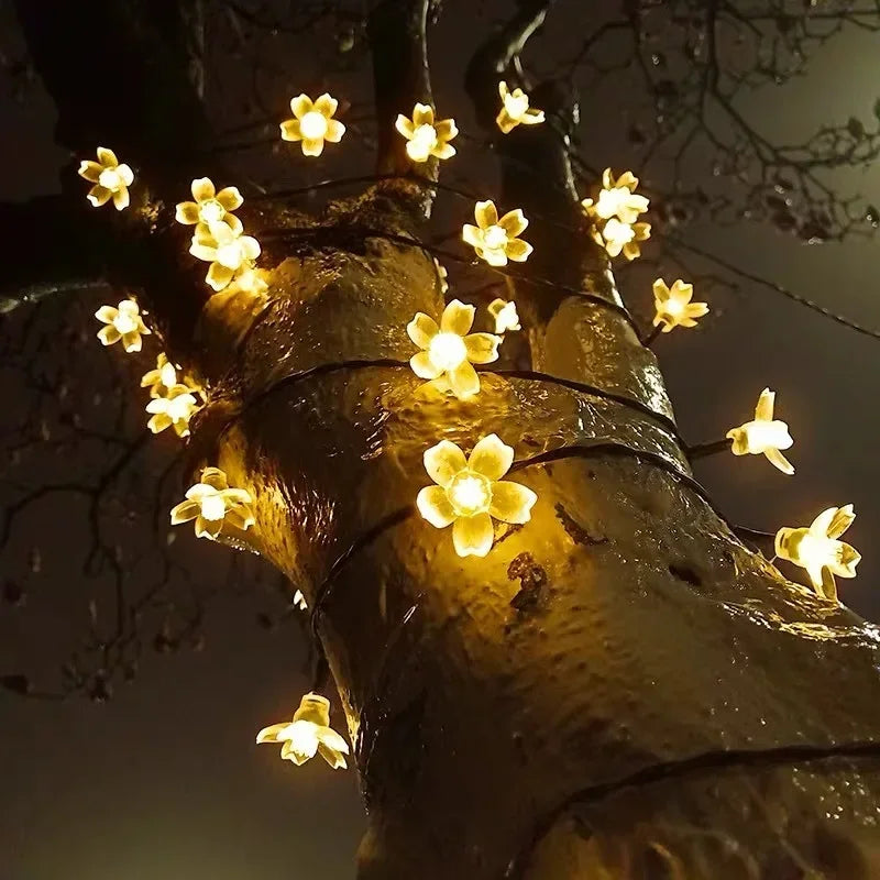 Solar Cherry Garden Flower LightsBattery-operated Garland Solar Outdoor Waterproof Lawn Pathway Christmas Decoration