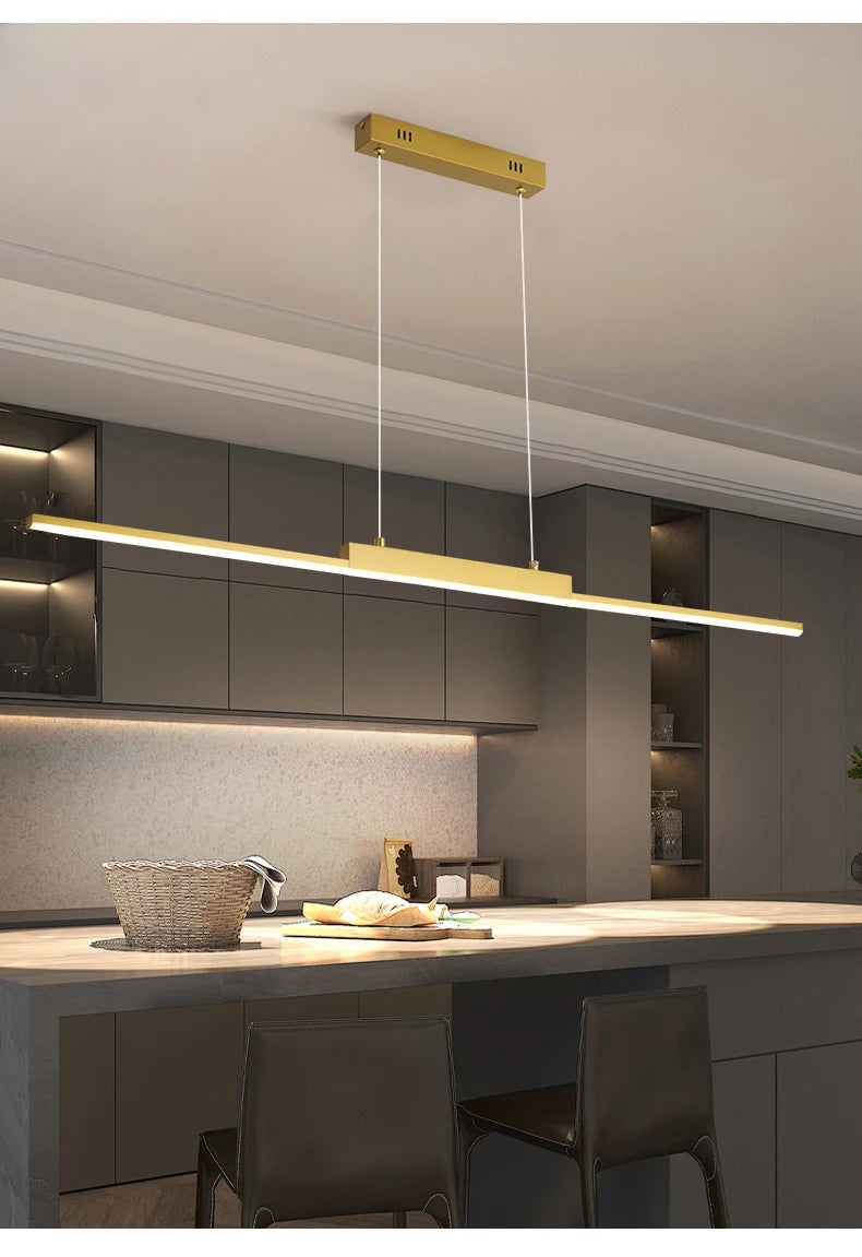 Modern Minimalist LED Pendant Light for Dining Room Adjustable Linear Chandelier in Gold Dimmable Hanging Lamp Fixture for Home
