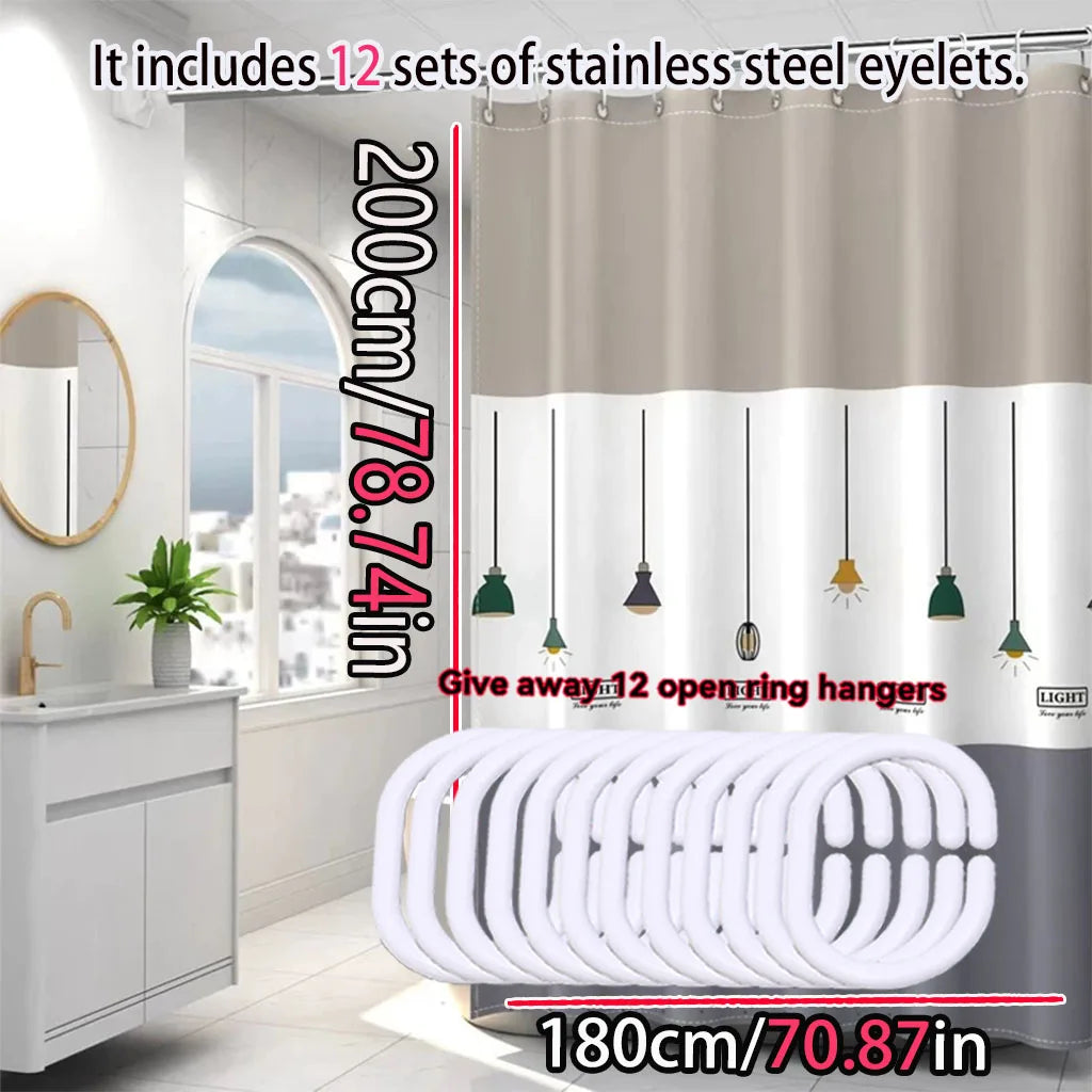Nordic Chandelier Pattern Shower Curtain Bathroom Partition Curtain PEVA Material Waterproof and Easy to Clean
