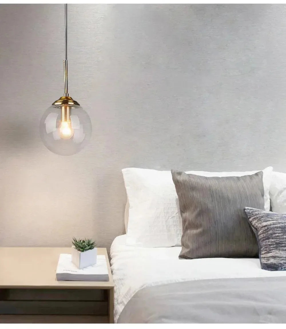 Modern Luxury Metal Chandelier Nordic Creative LED Glass Pendant Lamp Living Room Dining Room Bedside Simple Small Hanging Lamp