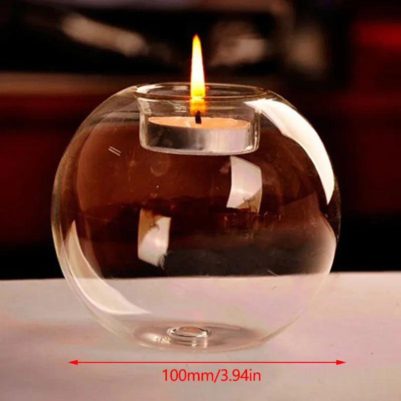 Elegant Round Glass Candle Holders - European Style Centerpiece for Christmas, Halloween & Wedding Parties