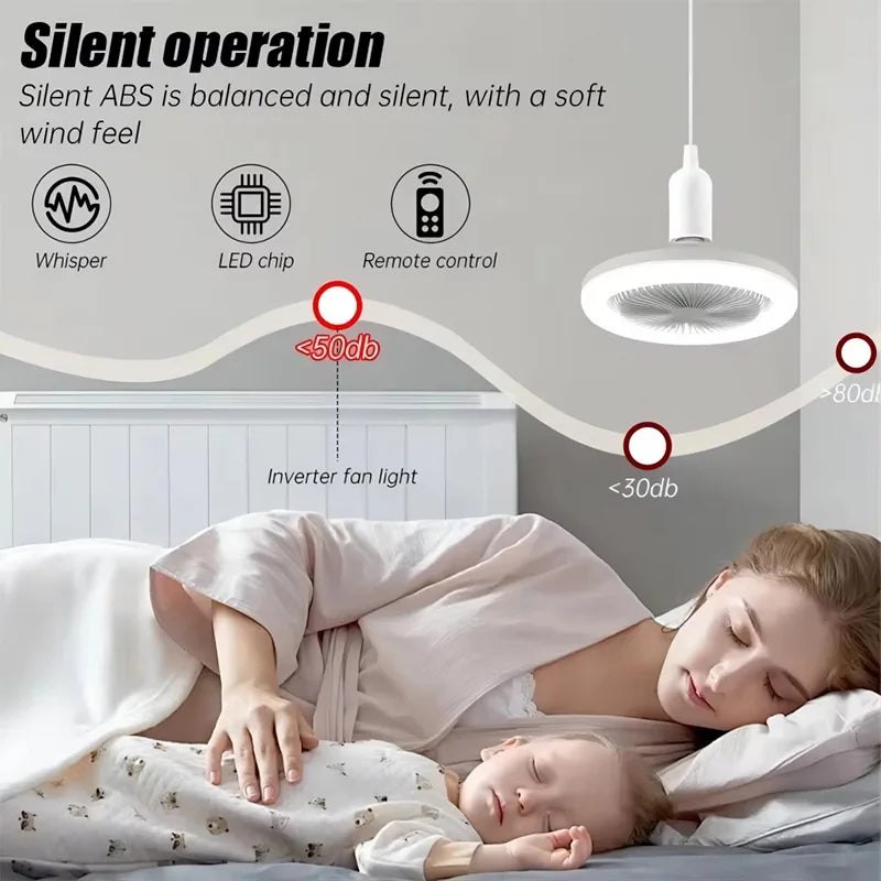 2-in-1 E27 Socket Fan Light Remote Control 85-265V Energy Saving Silent LED Ceiling Fan for Bedro...
