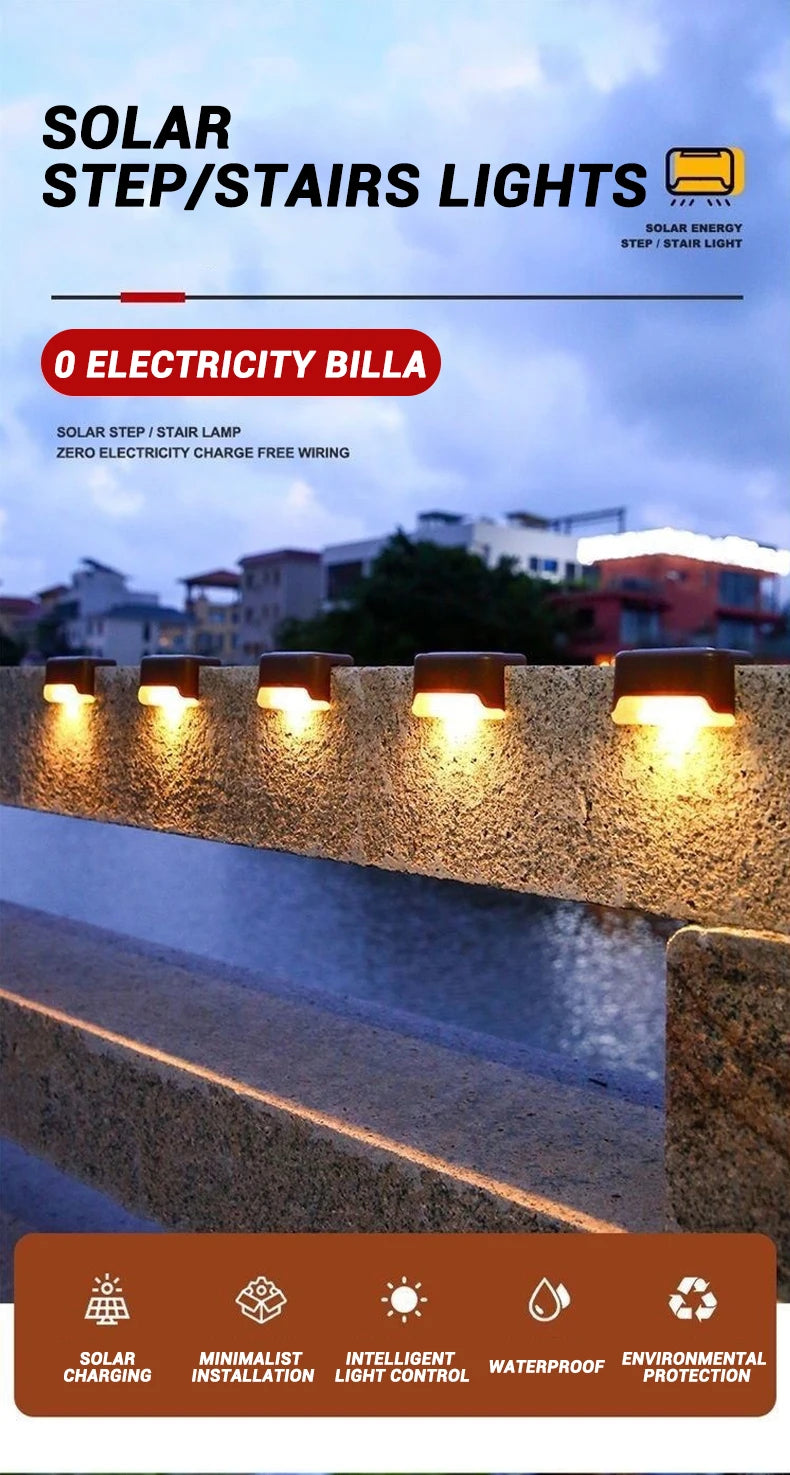 Warm White LED Solar Step Lights Outdoor Garden Path Stair Lights Waterproof Balcony Patio Fence ...