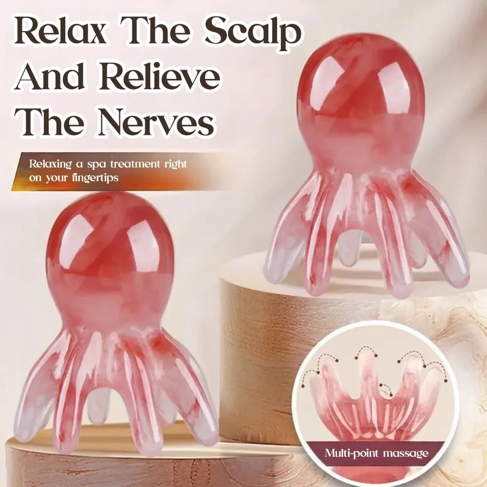 Octopus Massage Comb Resin Head Meridian Scraping Scalp Massage Brush Acupuncture SPA Gua Sha Massage Comb for Fatigue Relief