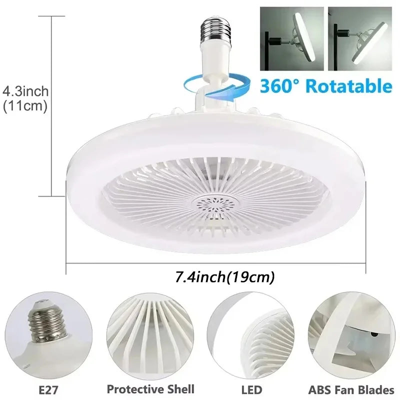 2-in-1 E27 Socket Fan Light Remote Control 85-265V Energy Saving Silent LED Ceiling Fan for Bedro...