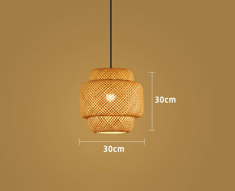 Bamboo Lantern 30cm Pendant Lamp Natural Rattan Wicker E27 LED Chandeliers Hand-Woven Lampshades Lighting Fixture Han...