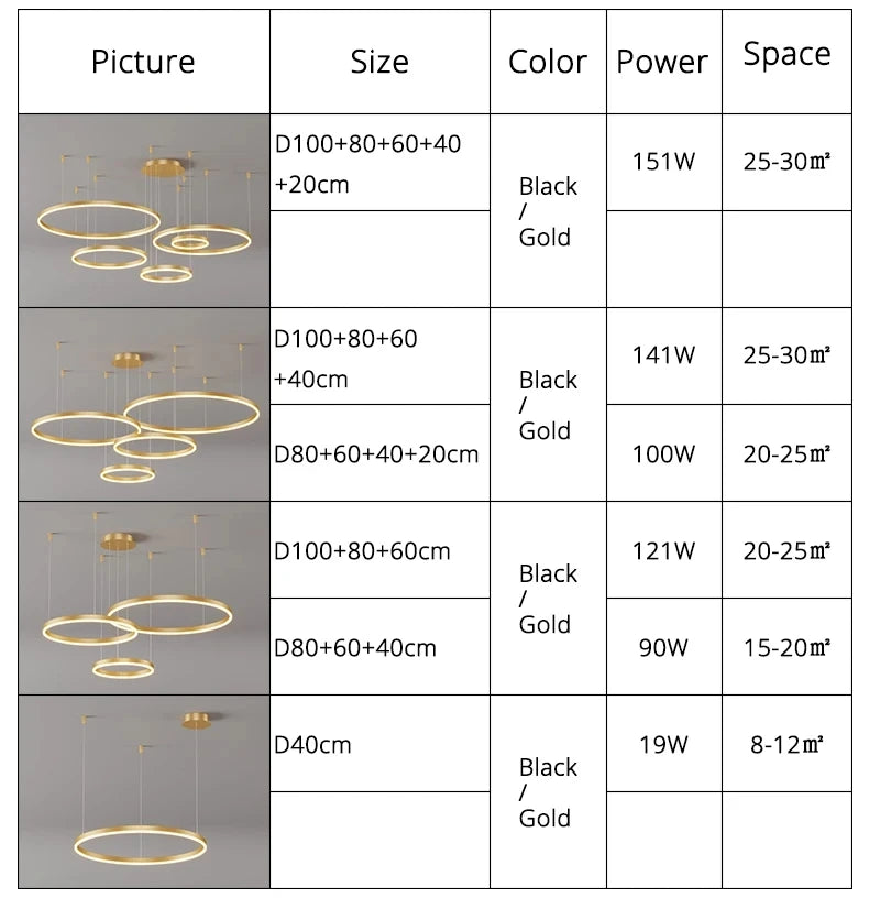 Modern LED Home Deco Chandelier Ring Light Circle Fixtures For Home Living Ceiling Pendant Lamp Gold Black Coffee Hanging Lamp