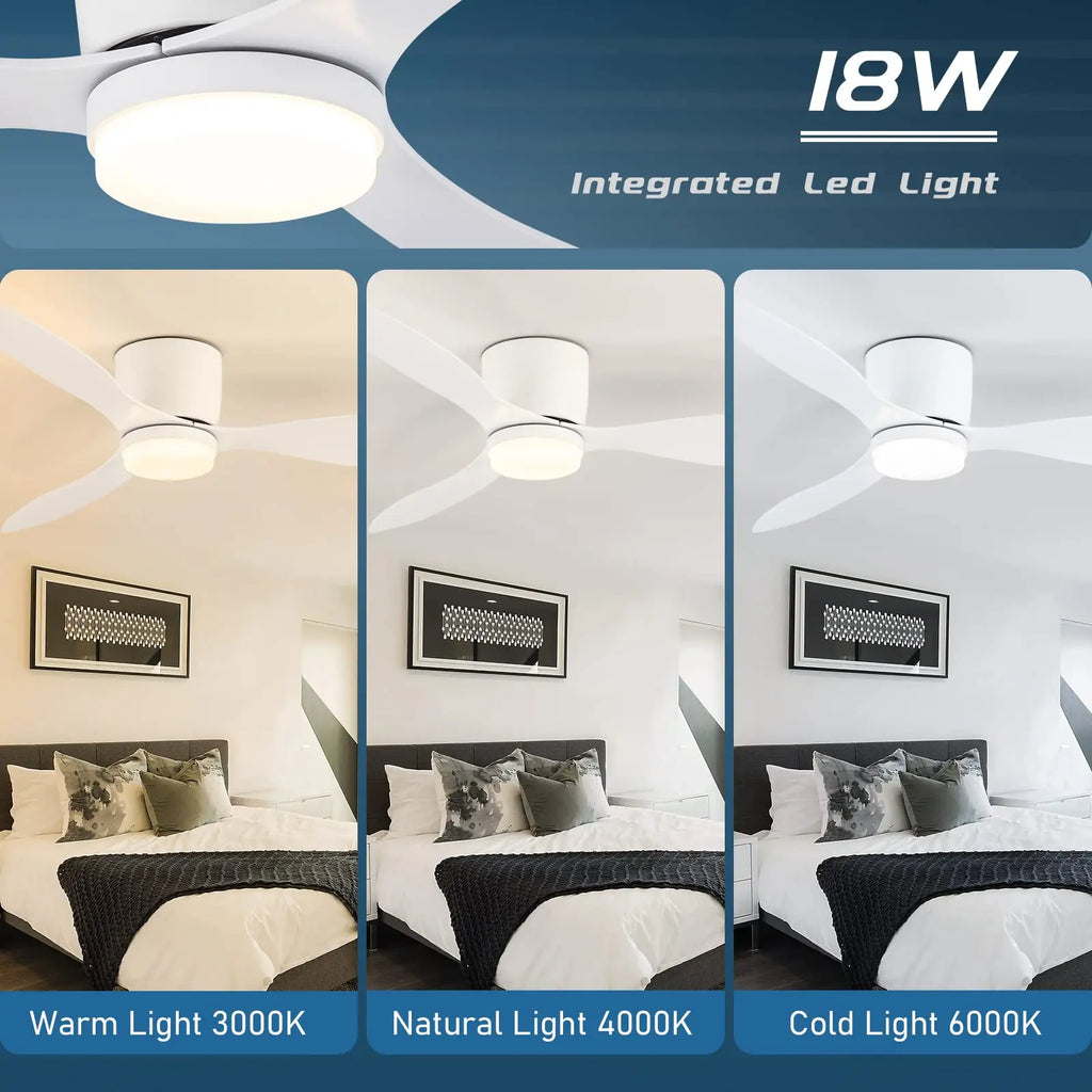 IRALAN Low Floor 52inch Ceiling Fan Modern Bedroom LED Fan Light Dining Living Room Ceiling Lamp ...