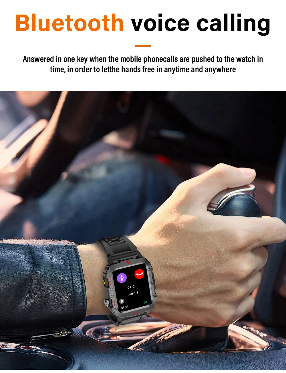 LAXASFIT New Outdoor Military Smartwatch Bluetooth Talking Smartwatch 1.73 Inch LED Sports Fitness Watch