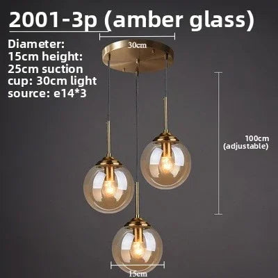 Modern Glass Hanging Lamp E27 Clear Amber Stone Chandelier Nordic Home Decor Lighting for Living Room Cord Pendant Li...