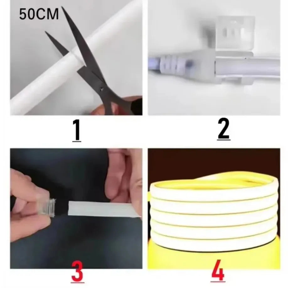 COB LED Lamp Strip FOB LED Tape 288LEDs/m Switch/Dimmable Power EU Plug RA90 Outdoor IP65 Wa...