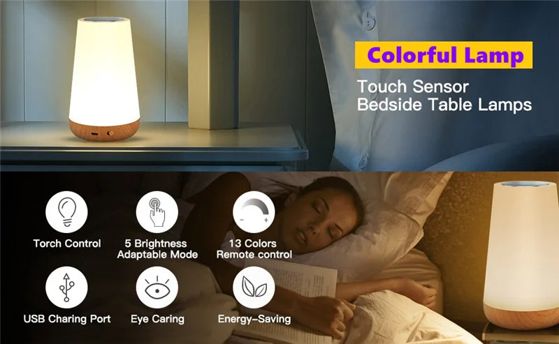 Night Light RGB 13 Color Changing Remote Control Touch Dimmable Lamp Portable Table Bedside Lamps...