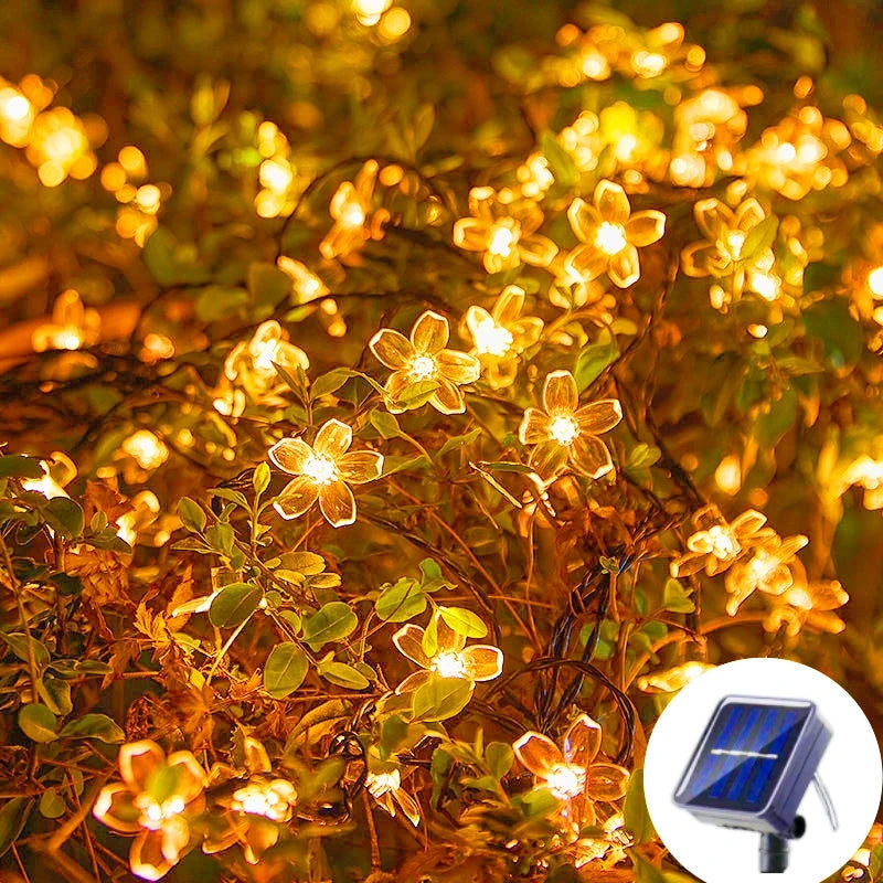Solar Cherry Garden Flower LightsBattery-operated Garland Solar Outdoor Waterproof Lawn Pathway Christmas Decoration