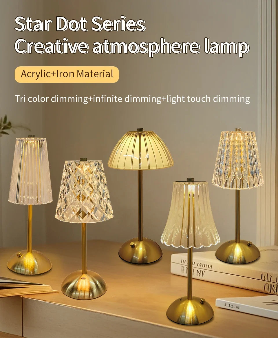 Dimmable Desktop Decor Night Light Table Lamp LED Touch Sensor Rechargeable Wireless Reading Lamp for Hotel Bar Bedroom Light
