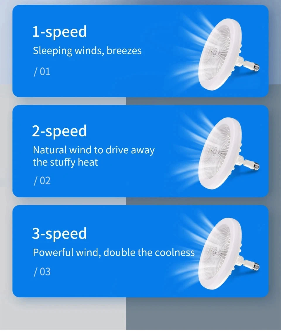 2-in-1 E27 Socket Fan Light Remote Control 85-265V Energy Saving Silent LED Ceiling Fan for Bedro...