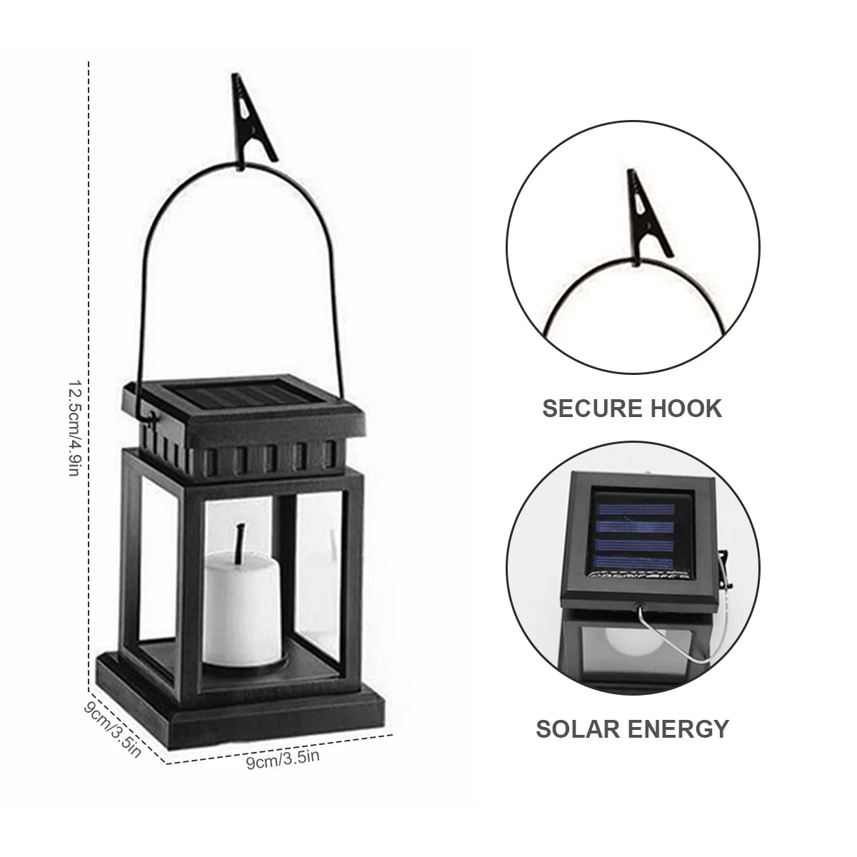 Solar Candle Lantern IP44 Waterproof Hanging Lantern Light Auto ON/OFF Solar Landscape Light for Garden Path Yard Patio Driveway