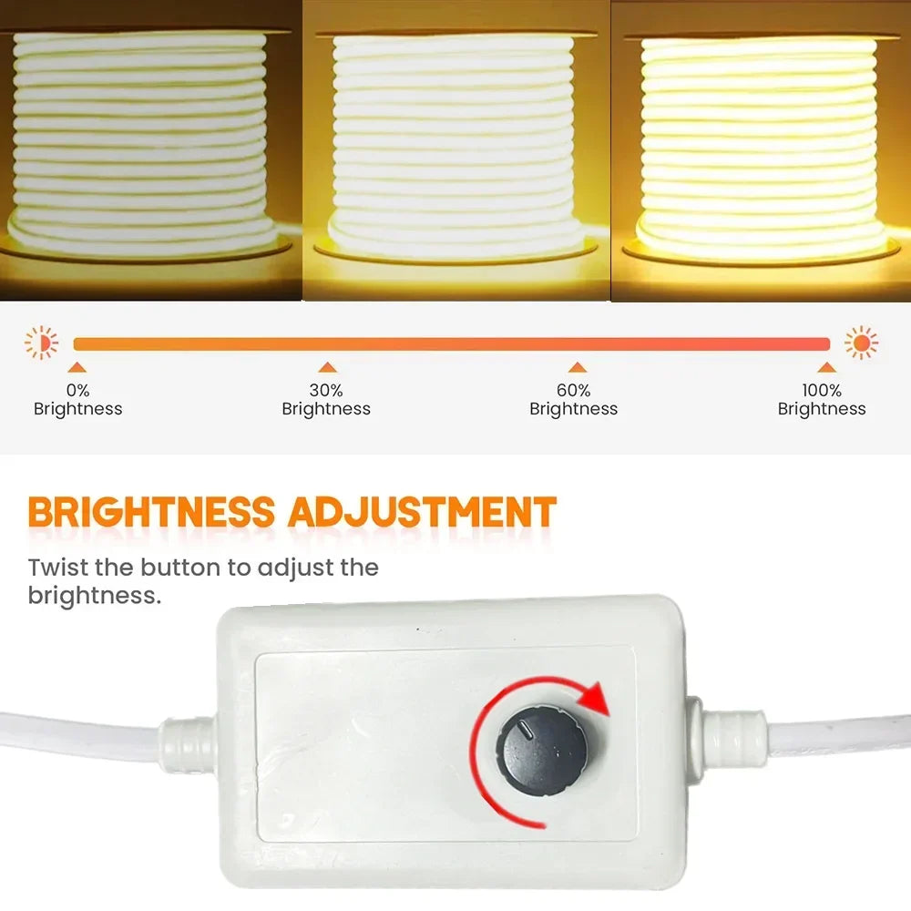 1-30M COB LED Lamp Strip 288LEDs/m RA90 Outdoor IP65 Waterproof Switch/Dimmable Power EU Plu...