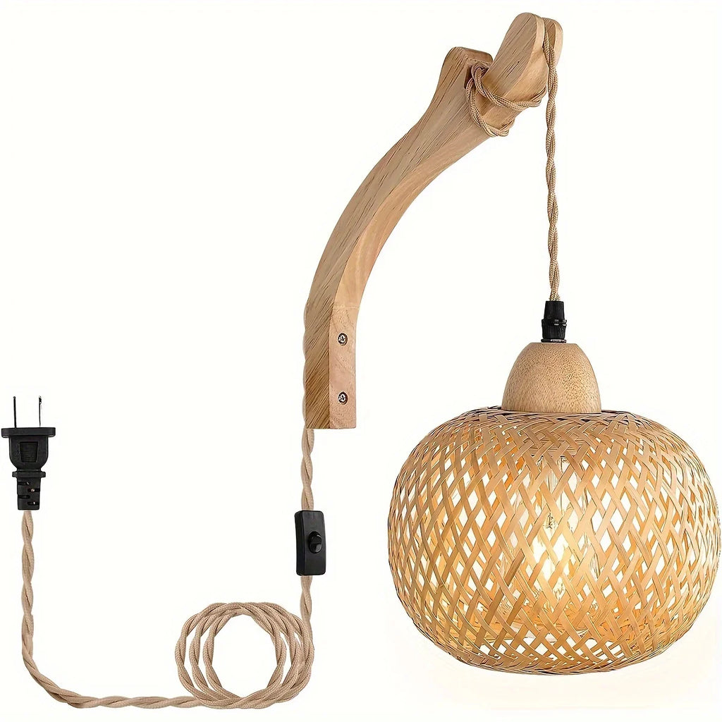 JOYINLED Bamboo Light Plug-In Wall Lamp Wicker with American Plug-In Cord Hand-Woven Rattan Wall Lamp Wall Lamp for Living Room