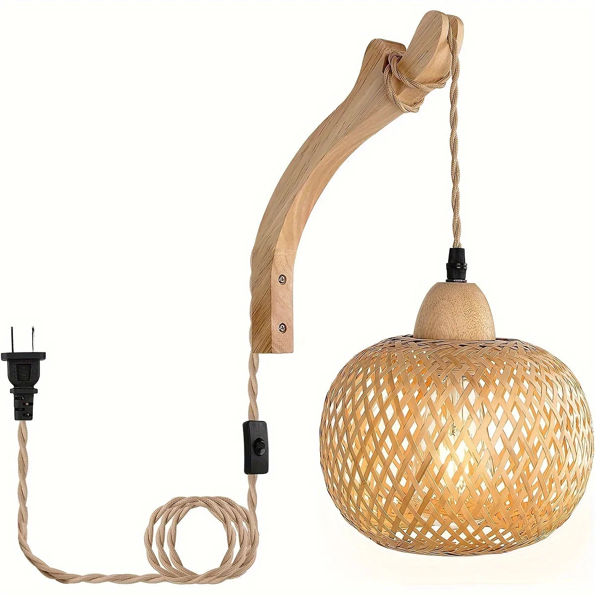 JOYINLED Bamboo Light Plug-In Wall Lamp Wicker with American Plug-In Cord Hand-Woven Rattan Wall Lamp Wall Lamp for Living Room
