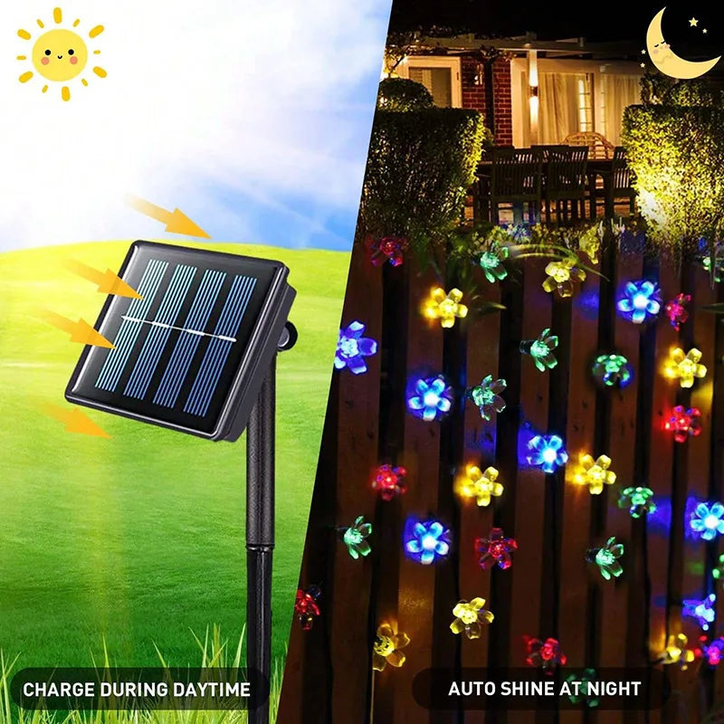 LED Solar String Lights Cherry Blossom Garland Lights Outdoor Solar Garden Patio Decor Lights Christmas Wedding Party Decoration