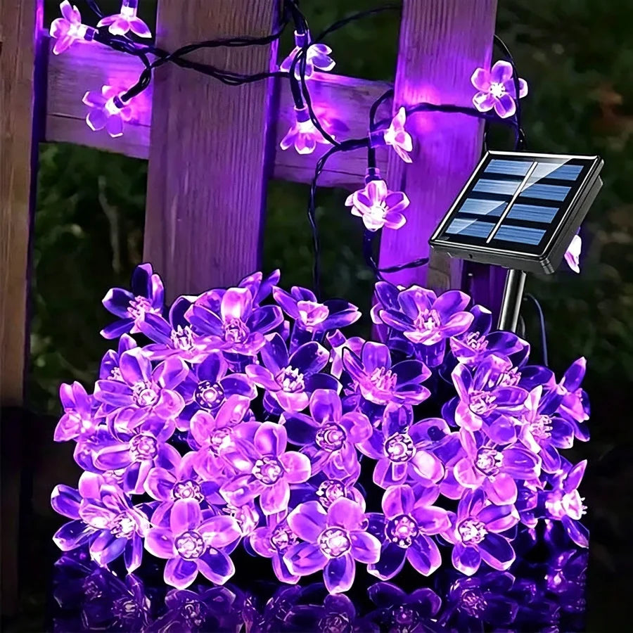 Outdoor Solar Led String Lights Cherry Flowers  Light Strings 8 Lighting Modes Solar Lamp for Camping Wedding Christmas Decor