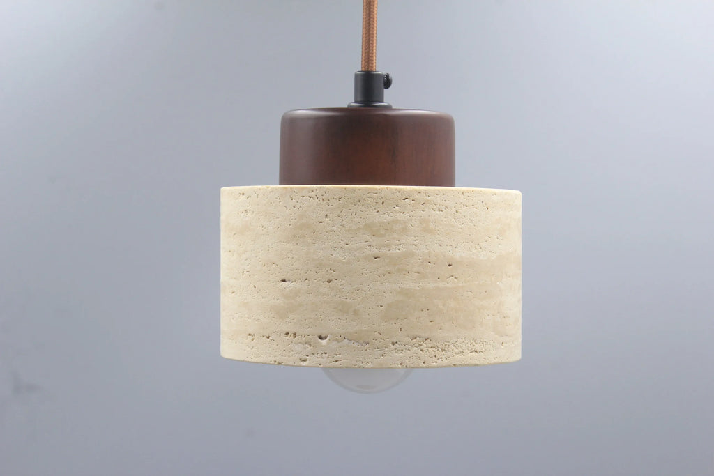 Japanese Wabi-Sabi Stone Pendant Light, LED Yellow Travertine Hanging Lamp for Bedroom Bedside Kitchen Island Dining Room Decor