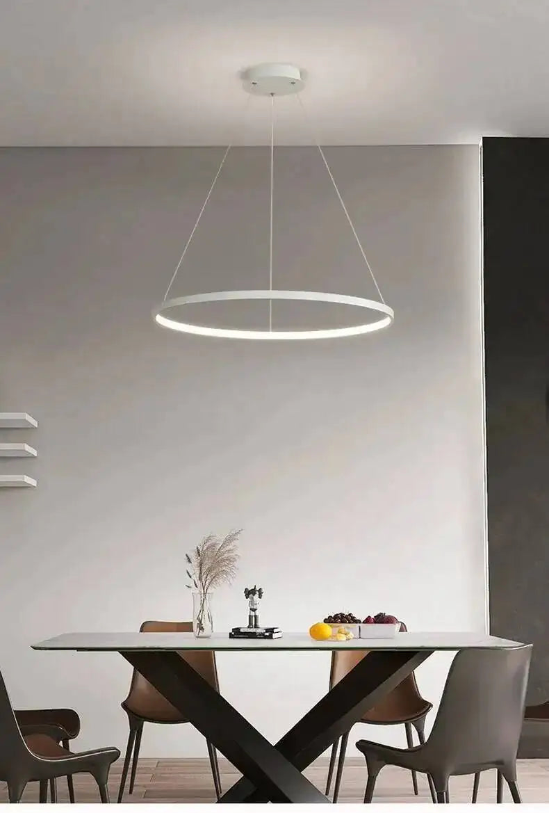 Nordic Ring Led Chandelier Lighting Aluminium Circle Lustre Dinning Room Pendant Lamp Black White Gold Frame Led Lamp Fixtures