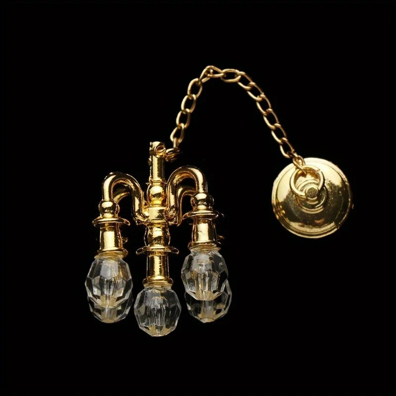 1:12 Scale Vintage Chandelier Mini Furniture Toy Playing House Miniature Dollhouse Ornament Ceiling Lamp Model Doll Accessories