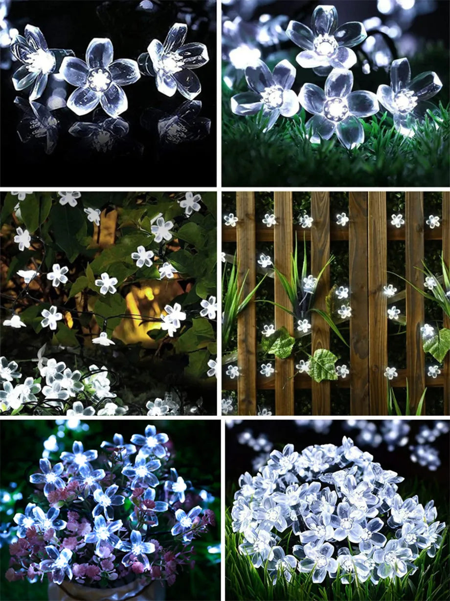 LED Solar String Lights Cherry Blossom Garland Lights Outdoor Solar Garden Patio Decor Lights Christmas Wedding Party Decoration