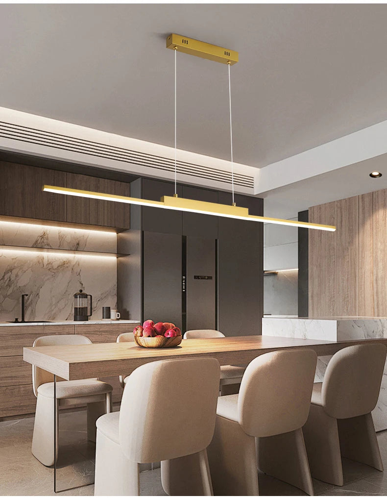 Modern Minimalist LED Pendant Light for Dining Room Adjustable Linear Chandelier in Gold Dimmable Hanging Lamp Fixture for Home